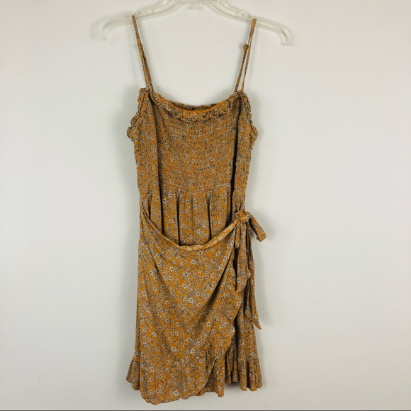 American Eagle Outfitters Dresses Aeo Yellow Floral Wrap Front Mini